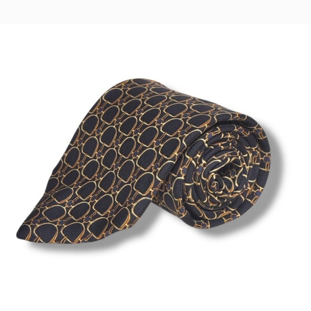 BROOKS BROTHERS Makers All Silk Tie - Black with Gold Bit Pattern